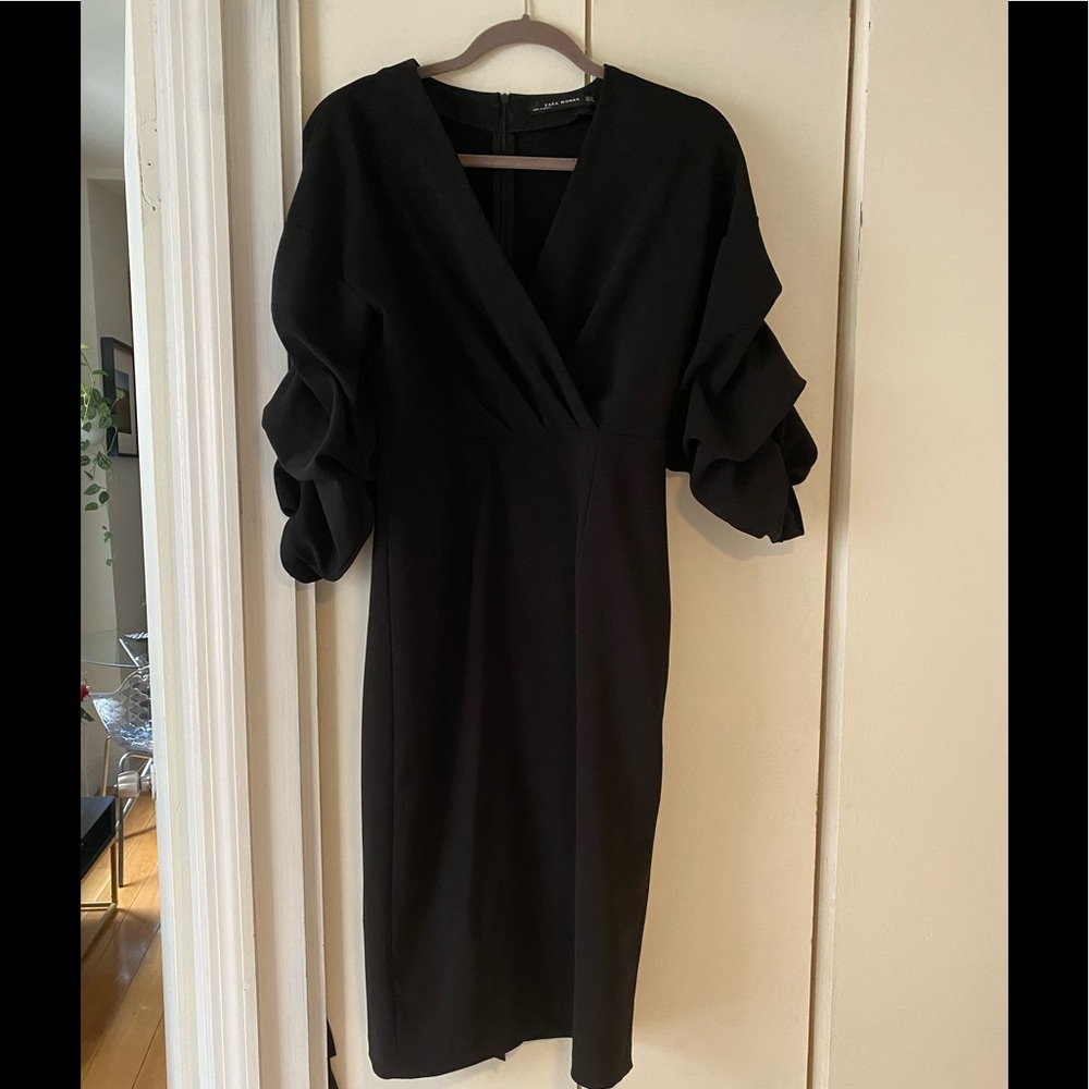 Zara black ruffle sleeve dress